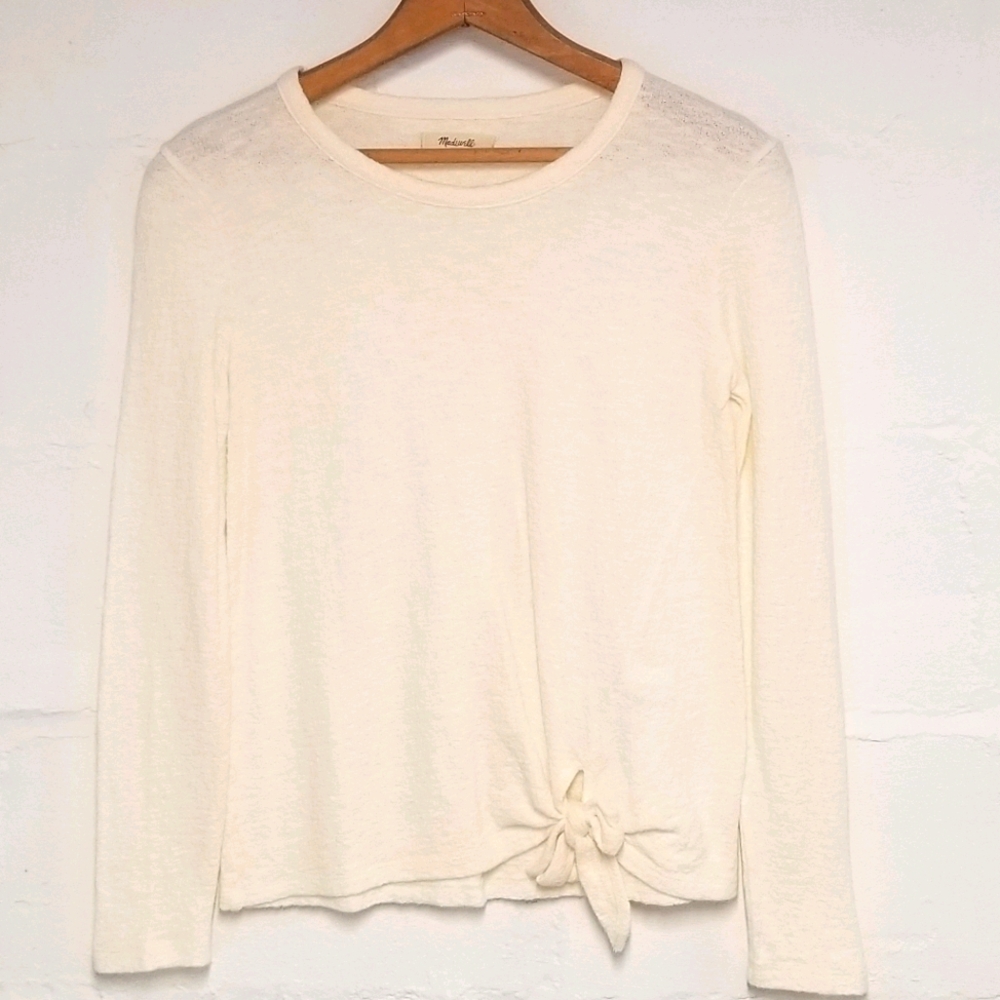 Madewell ivory shirt front knot detail lon…